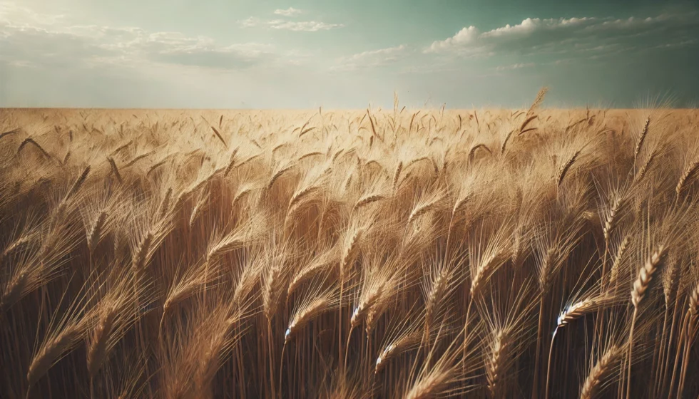 Wheatfield with the sun high in the sky.